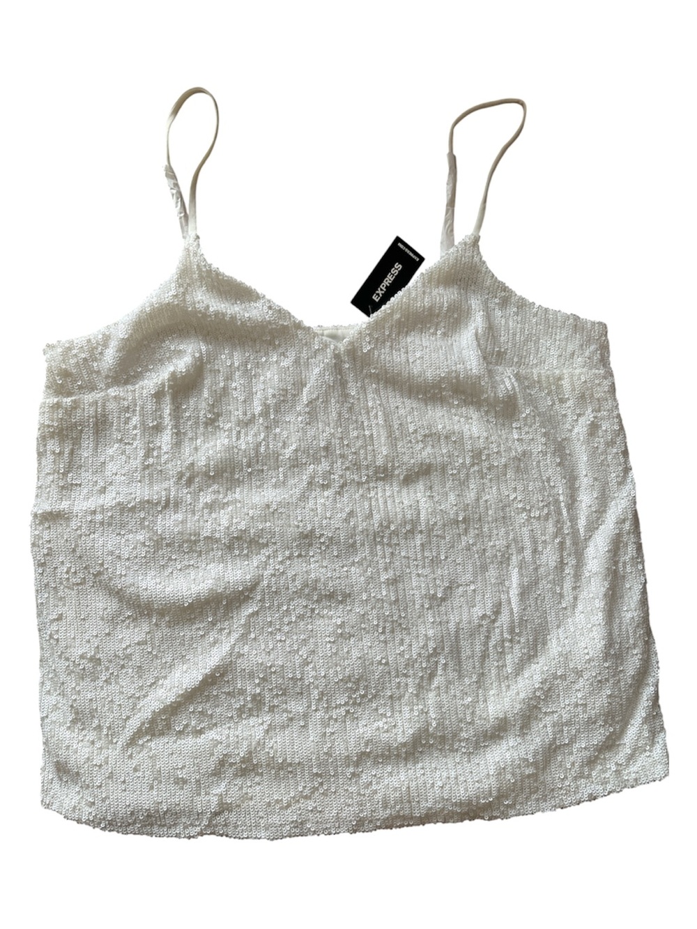 Express New M White Sequin Cami Tank Top